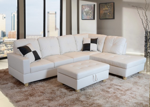 LF092B Urbania Right Hand Facing Sectional Sofa- White - 35 x 103.5 x 74.5 in -  LifeStyle Furniture