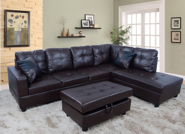 LF093B Urbania Right Hand Facing Sectional Sofa- Dark Chocolate - 35 x 103.5 x 74.5 in -  LifeStyle Furniture