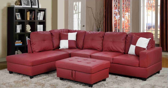 LF094A Urbania Left Hand Facing Sectional Sofa- Red - 35 x 103.5 x 74.5 in -  LifeStyle Furniture