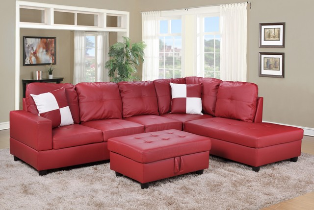LF094B Urbania Right Hand Facing Sectional Sofa- Red - 35 x 103.5 x 74.5 in -  LifeStyle Furniture