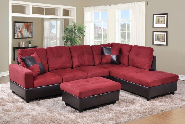 LF104B Avellino Right Hand Facing Sectional Sofa- Red - 35 x 103.5 x 74.5 in -  LifeStyle Furniture