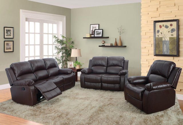 Odessa Reclining Sofa Set, Dark Brown - 40 x 82 x 37 in.