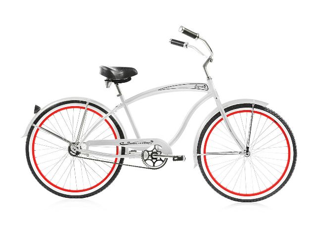 26 in. Rover Mens GX Beach Cruiser Bicycle, White & Red Rim