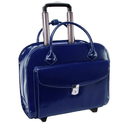 Picture of McKlein 96147A 15.6 in. Granville Leather Wheeled Ladies Laptop Case- Navy - 16.75 x 7.25 x 14.5 in.