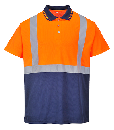 S479 Medium Hi-Visibility 2-Tone Polo Shirt with Collar- Orange & Navy - Regular