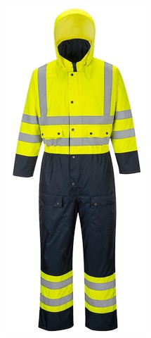 S485 Extra Large Contrast Quilted Coverall Lined, Yellow & Navy - Regular