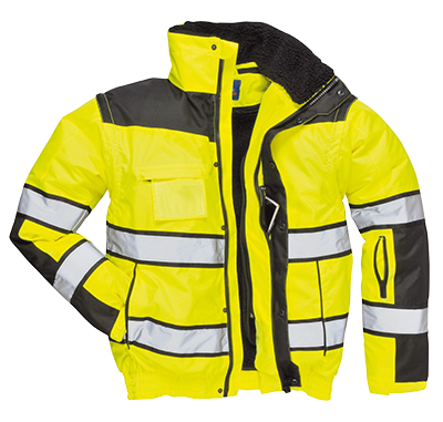 UC466 Medium Hi-Visibility Classic Bomber Jacket, Yellow & Black - Regular -  Portwest, UC466YBRM