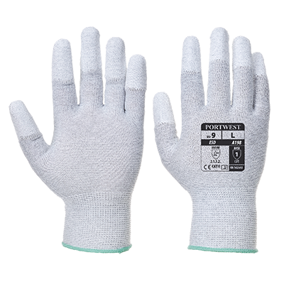 A198 Extra Large Antistatic Polyurethane Fingertip Glove, Grey