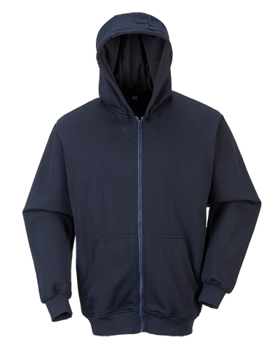 UFR81 Medium Flame Resistant Zippered Front Hooded Sweatshirt, Navy - Regular -  Portwest, UFR81NARM