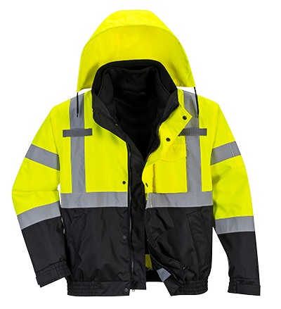 US365 Medium Hi-Visibility Premium 3-in-1 Waterproof Bomber Jacket, Yellow & Black - Regular -  Portwest, US365YBRM