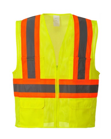 US371 Medium Tulsa Contrast Hi-Visibility Zippered Mesh Vest, Yellow - Regular