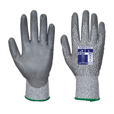 A622 Extra Large Cut 5 Polyurethane Palm Glove- Grey - Regular