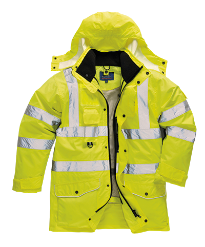 US427 Large Hi-Visibility 7-in-1 Traffic Jacket, Yellow - Regular