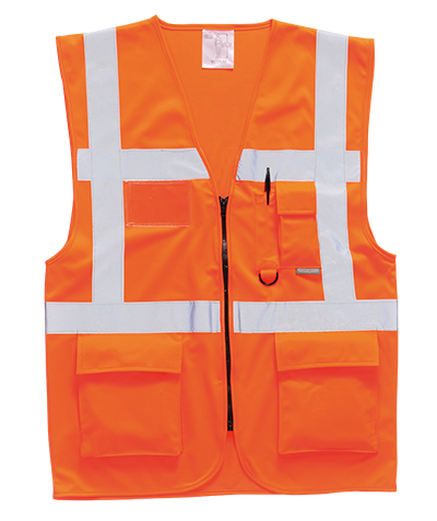 Hi-Vis Safety Vest 2XL Class 2 ,Zipper 7 Pockets, 2 Mic Tab, ID Window