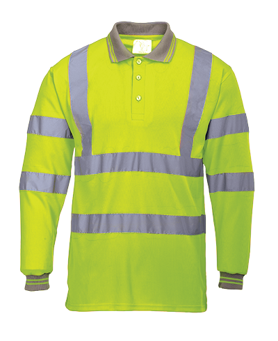 Hi-Vis Polo Shirt L/S, Class 3, Type P, Type R, 100% Polyester, Yellow, S