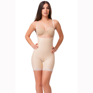 Picture of Isavela BE06 Stage 2 Open Buttocks Body Suit & Suspenders, Beige - 2XL