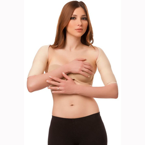 SL01-SS Above Elbow Sleeves With Hook & Eye Closure, Beige - Extra Small