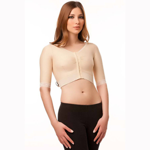 VS02-SS Underbust Length Vest With Short Sleeves, Beige - Medium