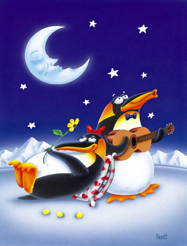 Music Under the Moon Penguins Flag Canvas House Size