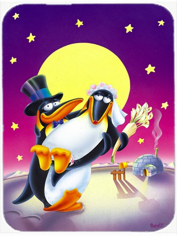 Picture of Carolines Treasures APH0244LCB Just Married Wedding Penguins Glass Cutting Board, Large