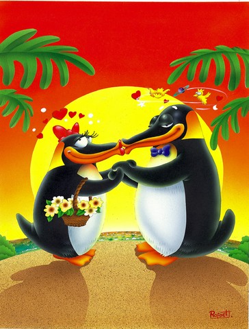 In Love Valentines Day Penguins Flag Canvas House Size