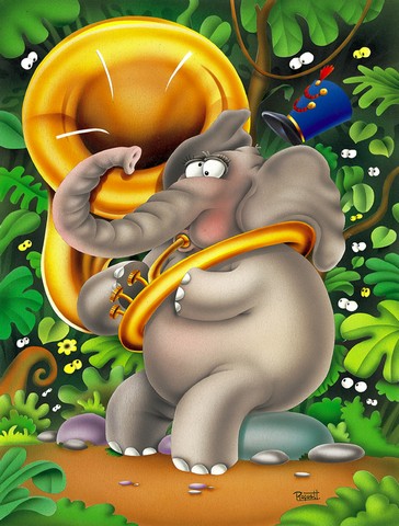 Elephant Playing the Tuba Flag Canvas House Size