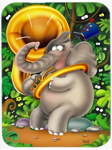 Picture of Carolines Treasures APH0248LCB Elephant Playing the Tuba Glass Cutting Board, Large
