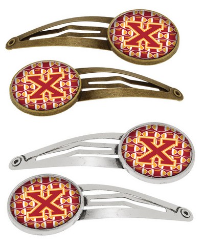 Letter X Football Cardinal & Gold Barrettes Hair Clips - Cardinal & Gold - 0.75in. H x 0.25in. W x 2.25in. L -  Awesome Apparel, AW2851718