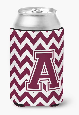 Letter A Chevron Maroon & White Can or Bottle Hugger, 0.25 x 4 x 5.5 in.