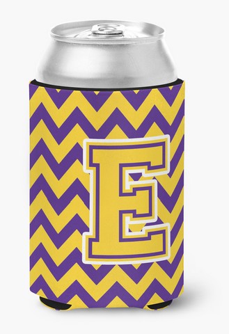 CJ1041-ECC Letter E Chevron Purple & Gold Can or Bottle Hugger, 0.25 x 4 x 5.5 in.