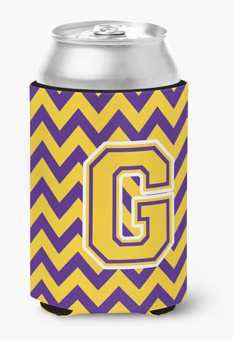 Picture of Carolines Treasures CJ1041-GCC Letter G Chevron Purple & Gold Can or Bottle Hugger, 0.25 x 4 x 5.5 in.