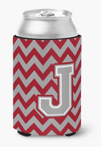 Letter J Chevron Crimson & Grey Can or Bottle Hugger