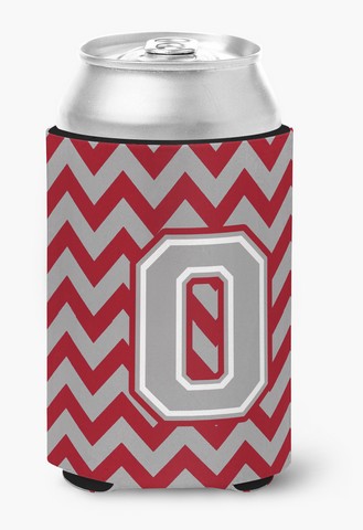 Letter O Chevron Crimson & Grey Can or Bottle Hugger