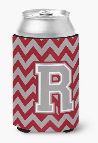 Letter R Chevron Crimson & Grey Can or Bottle Hugger