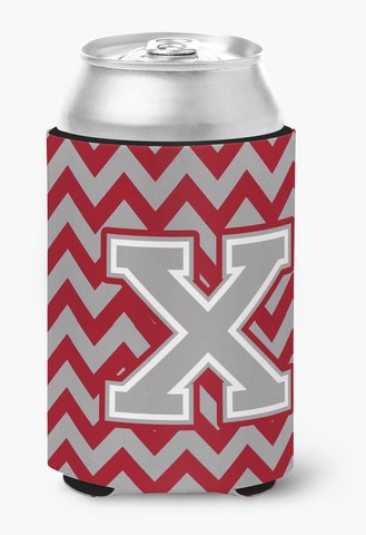 Letter X Chevron Crimson & Grey Can or Bottle Hugger