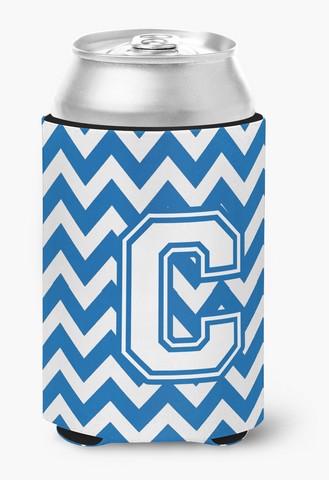 Letter C Chevron Blue & White Can or Bottle Hugger, 0.25 x 4 x 5.5 in.