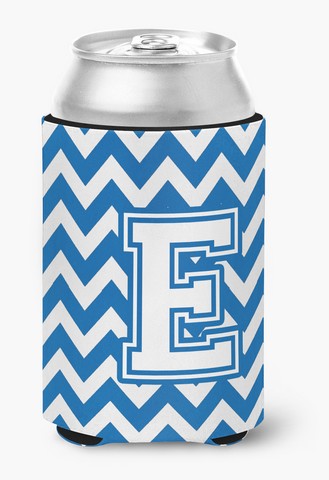 Picture of Carolines Treasures CJ1045-ECC Letter E Chevron Blue & White Can or Bottle Hugger, 0.25 x 4 x 5.5 in.