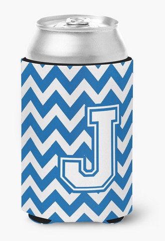 Picture of Carolines Treasures CJ1045-JCC Letter J Chevron Blue & White Can or Bottle Hugger, 0.25 x 4 x 5.5 in.