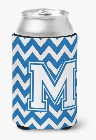 Letter M Chevron Blue & White Can or Bottle Hugger, 0.25 x 4 x 5.5 in.