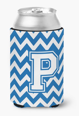 Letter P Chevron Blue & White Can or Bottle Hugger, 0.25 x 4 x 5.5 in.
