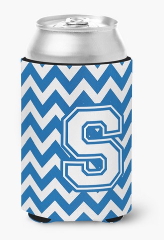 Letter S Chevron Blue & White Can or Bottle Hugger, 0.25 x 4 x 5.5 in.