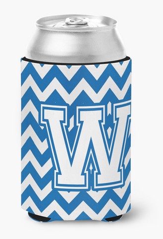 Picture of Carolines Treasures CJ1045-WCC Letter W Chevron Blue & White Can or Bottle Hugger, 0.25 x 4 x 5.5 in.