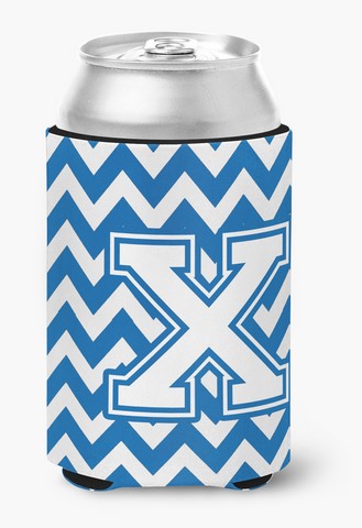 Letter X Chevron Blue & White Can or Bottle Hugger, 0.25 x 4 x 5.5 in.