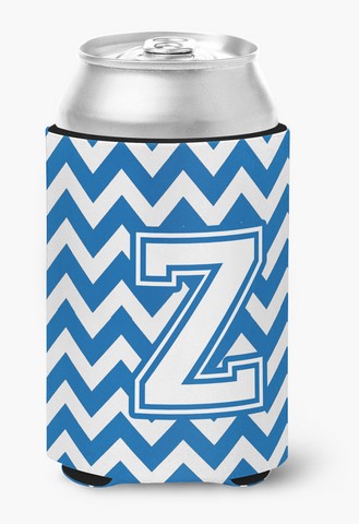 Letter Z Chevron Blue & White Can or Bottle Hugger, 0.25 x 4 x 5.5 in.