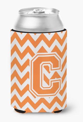Letter C Chevron Orange & White Can or Bottle Hugger