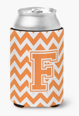 Letter F Chevron Orange & White Can or Bottle Hugger