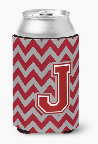 Letter J Chevron Maroon & White Can or Bottle Hugger, 0.25 x 4 x 5.5 in.