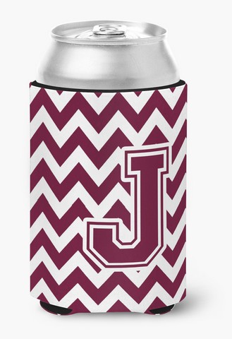 Letter J Chevron Maroon & White Can or Bottle Hugger, 0.25 x 4 x 5.5 in.