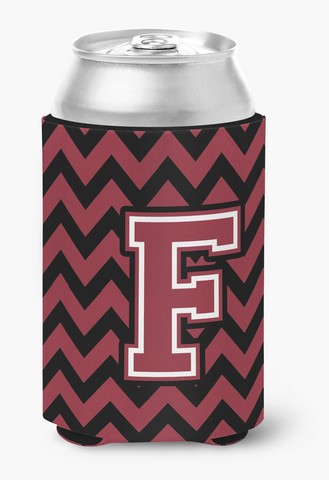 Letter F Chevron Garnet & Black Can or Bottle Hugger