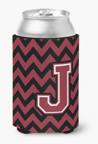 Letter J Chevron Garnet & Black Can or Bottle Hugger